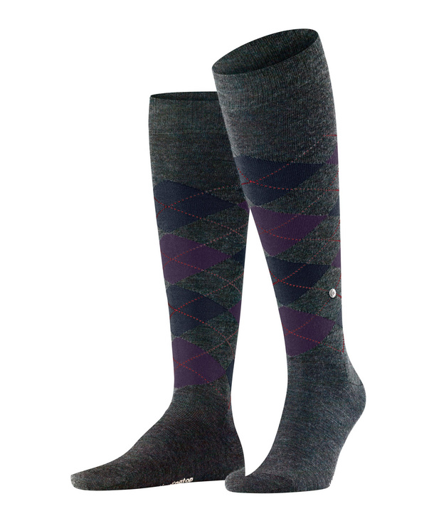 Chaussettes Hautes Burlington Edinburgh - Laine Vierge, Motif Argyle - Taille Unique 40-46