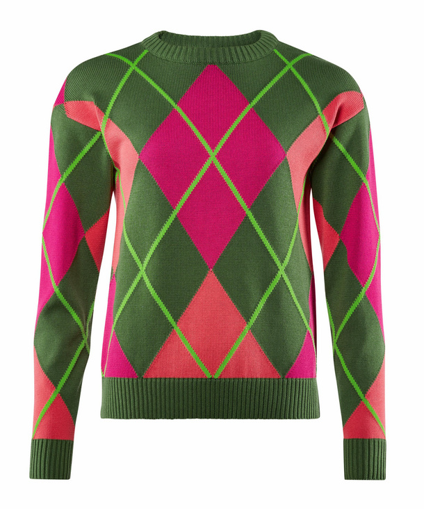 Image of Burlington Women Pullover Round-neck, L, Multicolored, Argyle, Cotton