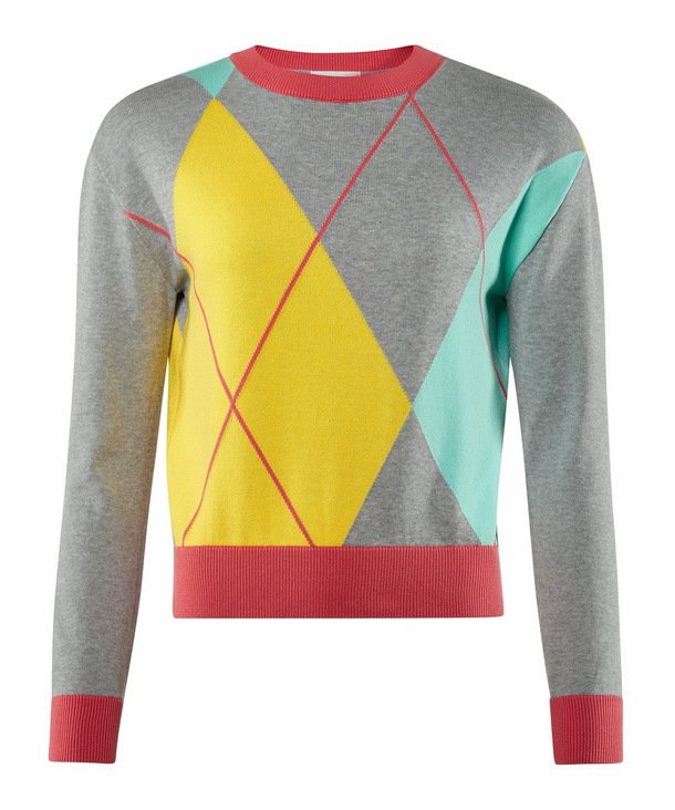 Image of Burlington Women Pullover Round-neck, L, Grey, Argyle, Cotton