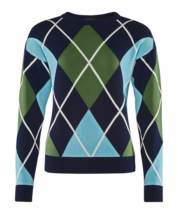 Image of Burlington Women Pullover Round-neck, M, Blue, Argyle, Cotton