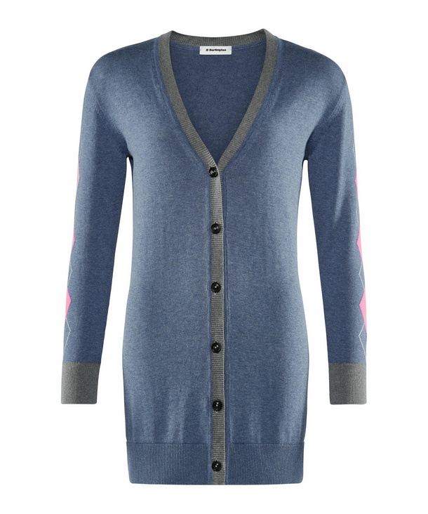 Image of Burlington Cardigan V-neck, Women, XL, Blue, Argyle, Cotton