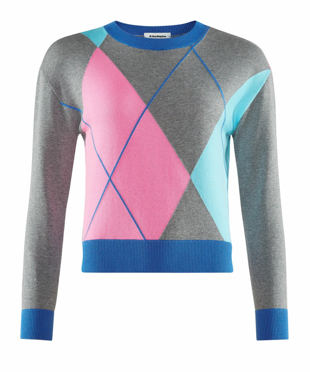 Image of Burlington Women Pullover Round-neck, M, Grey, Argyle, Cotton
