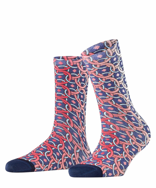 Image of Burlington Foulard Print Women Socks, -, Blue, Motif, Cotton