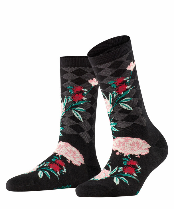 Image of Burlington Country Flower Women Socks, -, Black, Motif, Cotton