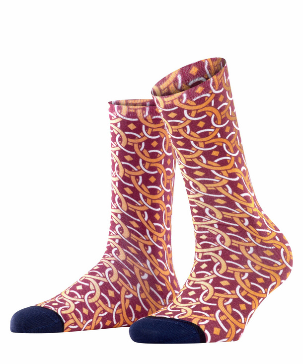 Image of Burlington Foulard Print Women Socks, -, Red, Motif, Cotton