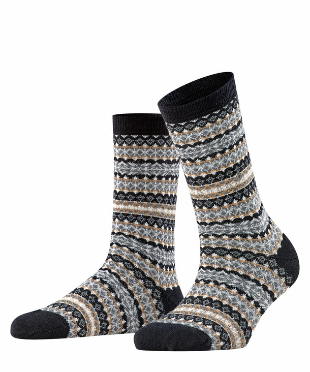 Image of Burlington Country Fair Isle Women Socks, -, Black, Stripes, Virgin Wool