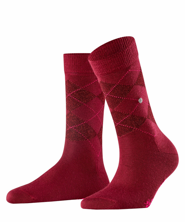 Image of Burlington Marylebone Lurex Women Socks, -, Red, Argyle, Virgin Wool