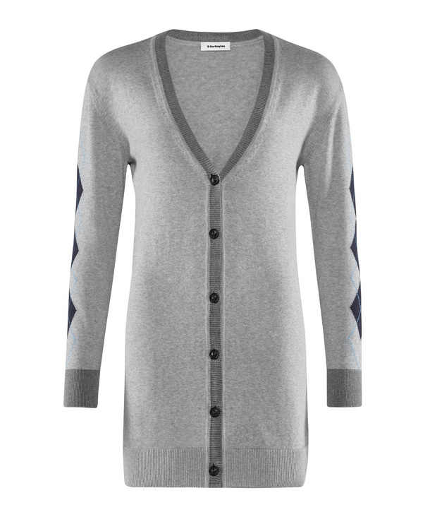 Image of Burlington Cardigan V-neck, Women, M, Grey, Argyle, Cotton